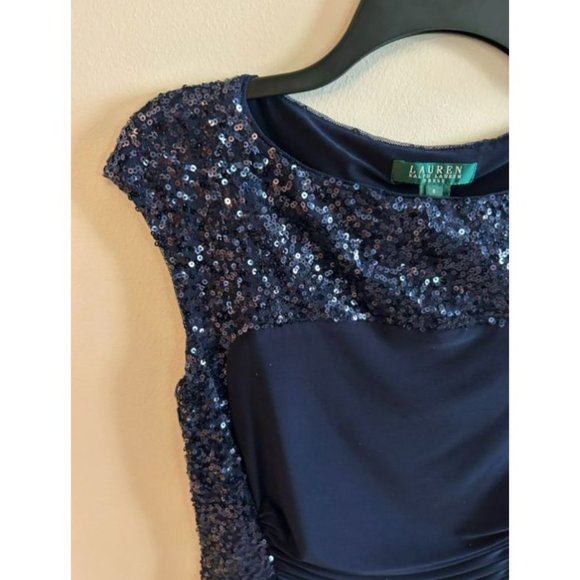 Ralph Lauren, Size 8, Dark Navy Blue Sleeveless Sequin Knee Length Dress, NWT. - Picture 3 of 6